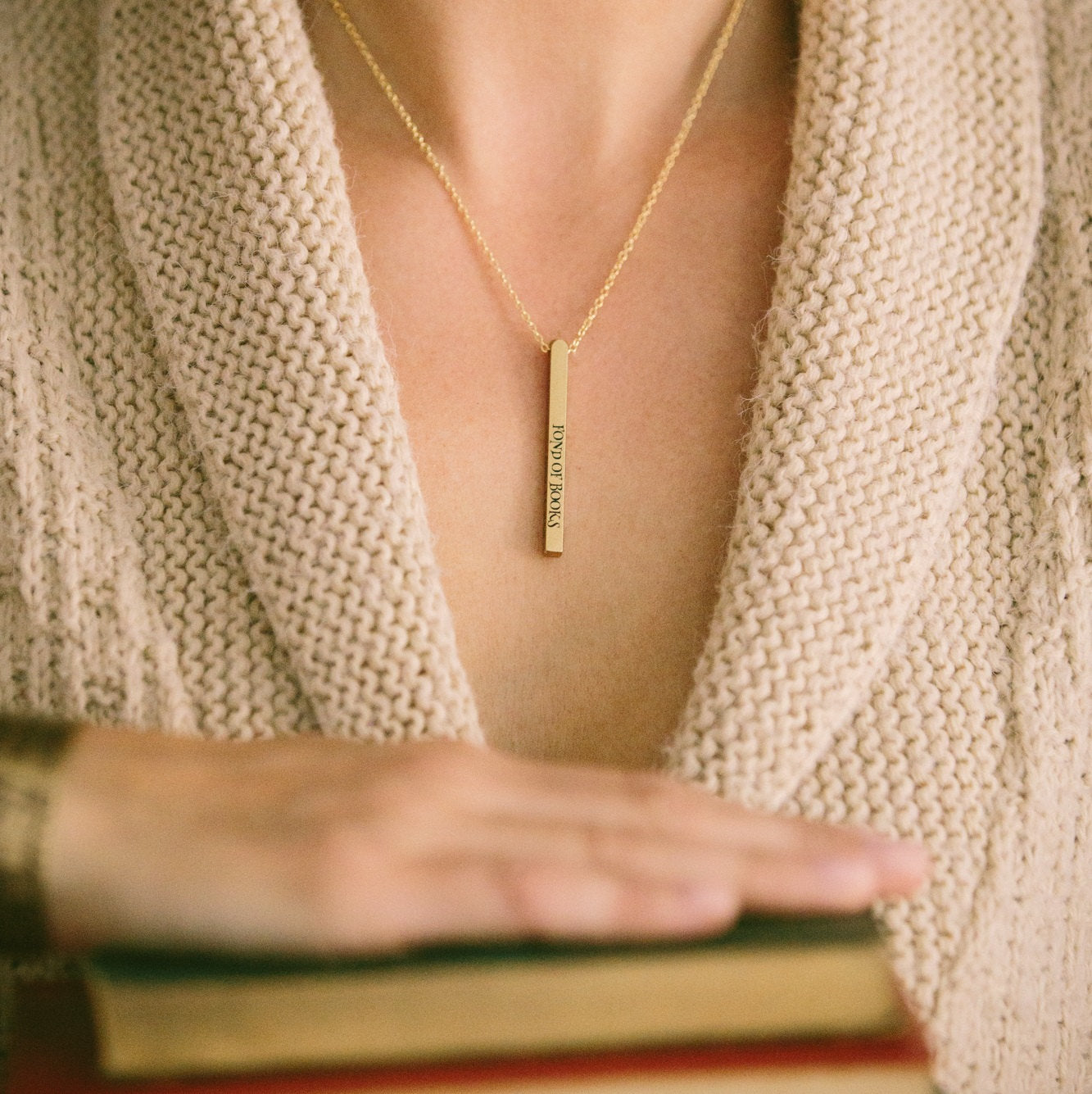 She Is Too Fond Of Books Bar Necklace