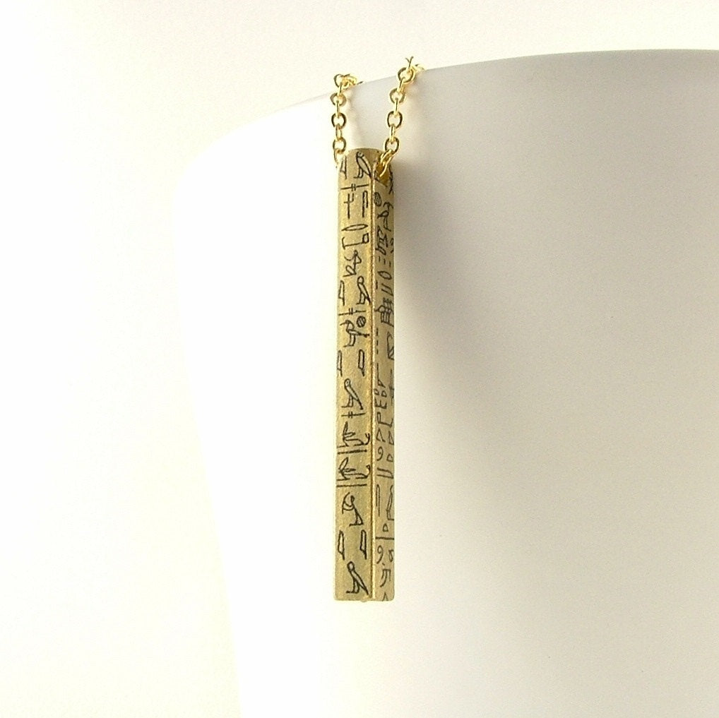 Egyptian Hieroglyphs Bar Necklace