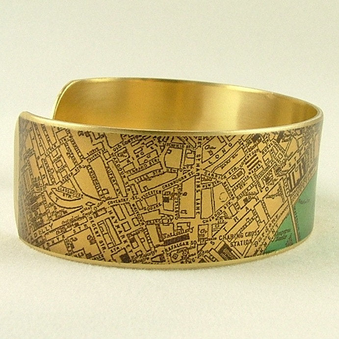 Antique London Street Map Cuff Bracelet